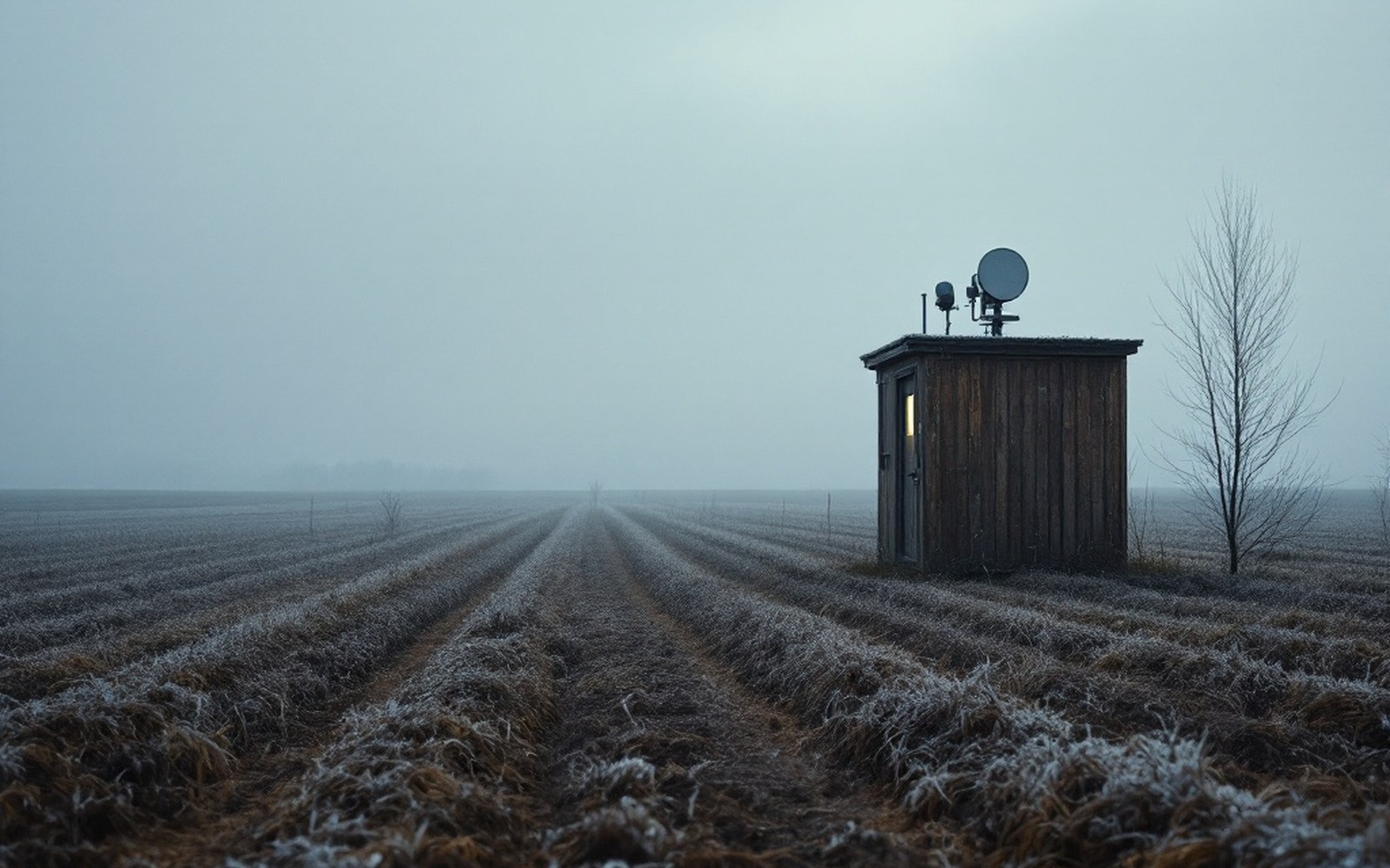A weather station instrument shelter in a field