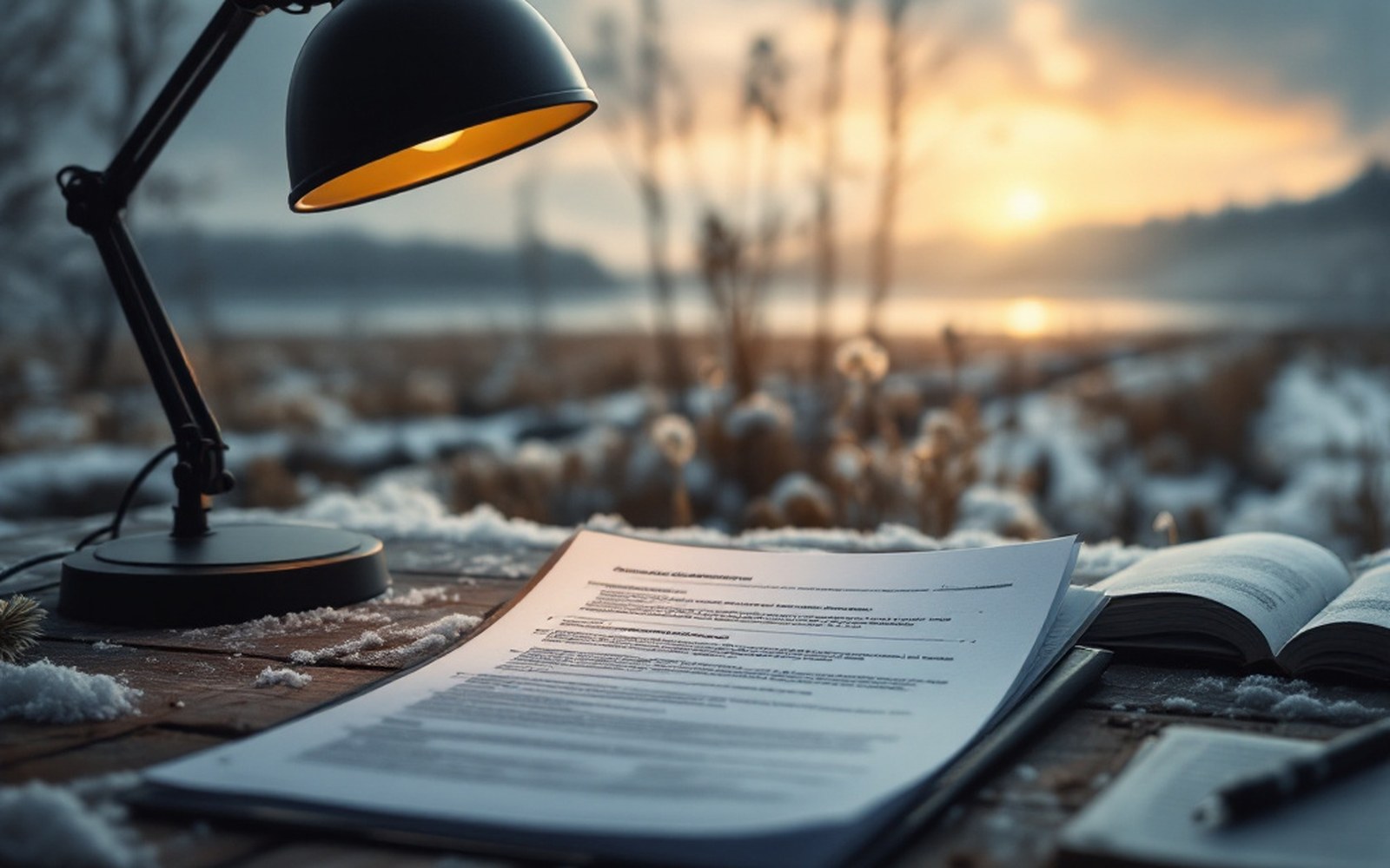 A printed regulation page under a desk lamp